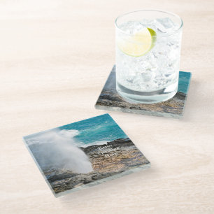 Kauai Aqua Ocean Spouting Horn Poipu Glass Coaster