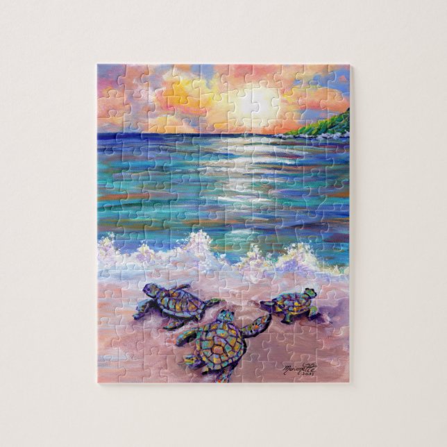 Kauai Baby Sea Turtles at the Beach Puzzles (Vertical)