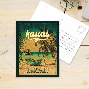 Kauai Beach Hawaii Retro Palm Trees 60s Souvenirs Postcard