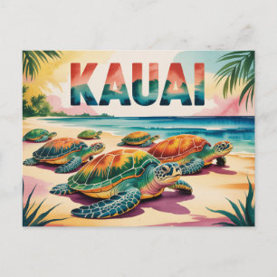 Kauai Beach Turtles Illustration Postcard