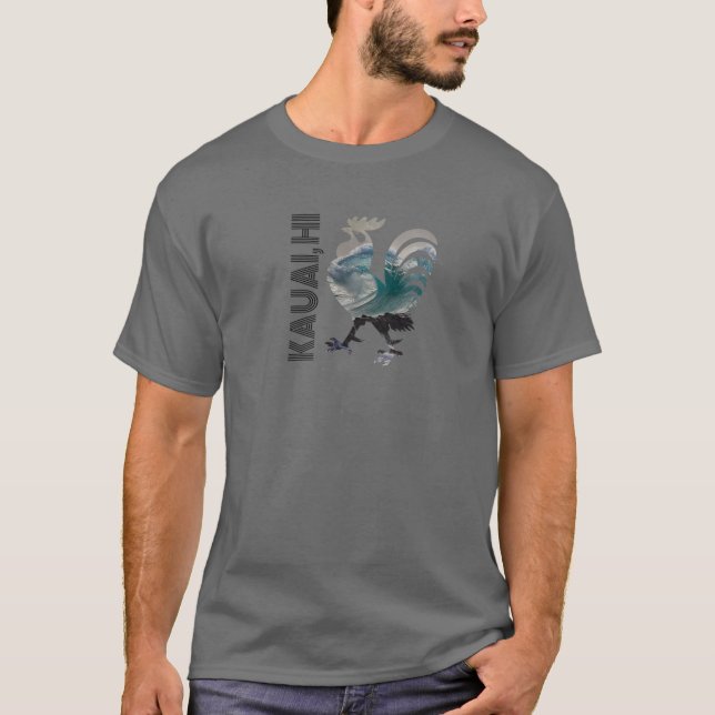 Kauai Chicken Rooster Hawaii Surf Wave Design T-Shirt (Front)