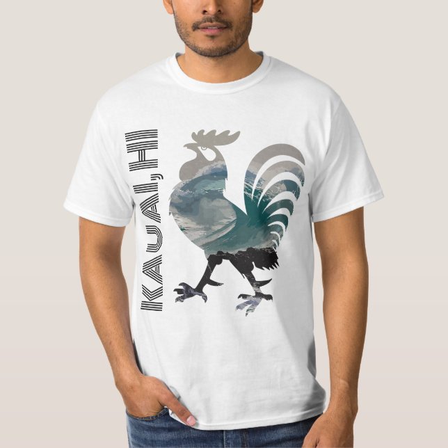 Kauai Chicken Rooster Hawaii Surf Wave  T-Shirt (Front)