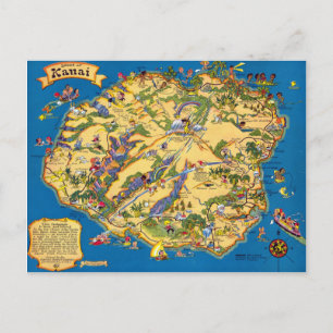 Kauai Funny Vintage Map Postcard