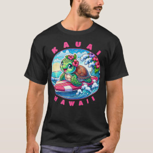 Kauai Hawaii Girls Cute Surfing Sea Turtle T-Shirt