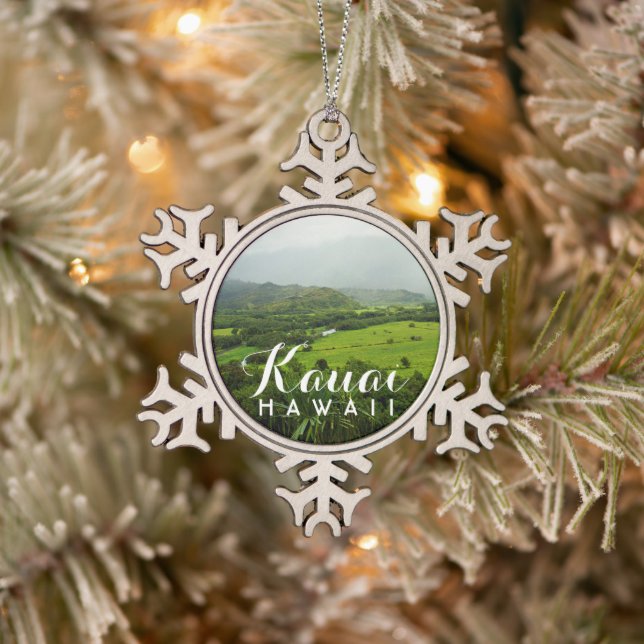 Kauai Hawaii Hills Landscape Snowflake Pewter Christmas Ornament (Tree)