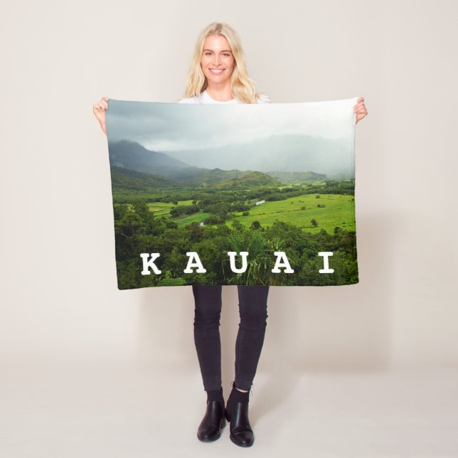 Kauai, Hawaii Landscape Scene / Custom Text Fleece Blanket (In Situ)