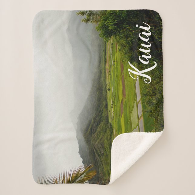 Kauai Hawaii Lush Landscape Sherpa Blanket (Front)