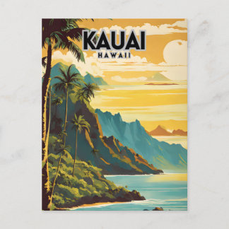 Kauai Hawaii Nostalgic Retro Travel Art Postcard