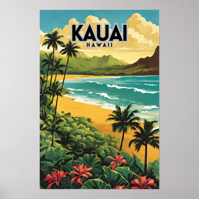 Kauai Hawaii Nostalgic Vintage Travel Poster (Front)