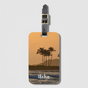 Kauai Hawaii Ocean Palm Trees Sunset Luggage Tag