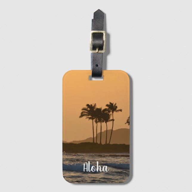 Kauai Hawaii Ocean Palm Trees Sunset Luggage Tag (Front Vertical)