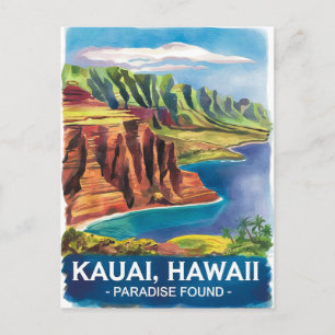 Kauai Hawaii Paradise Found Watercolor Painting Postcard