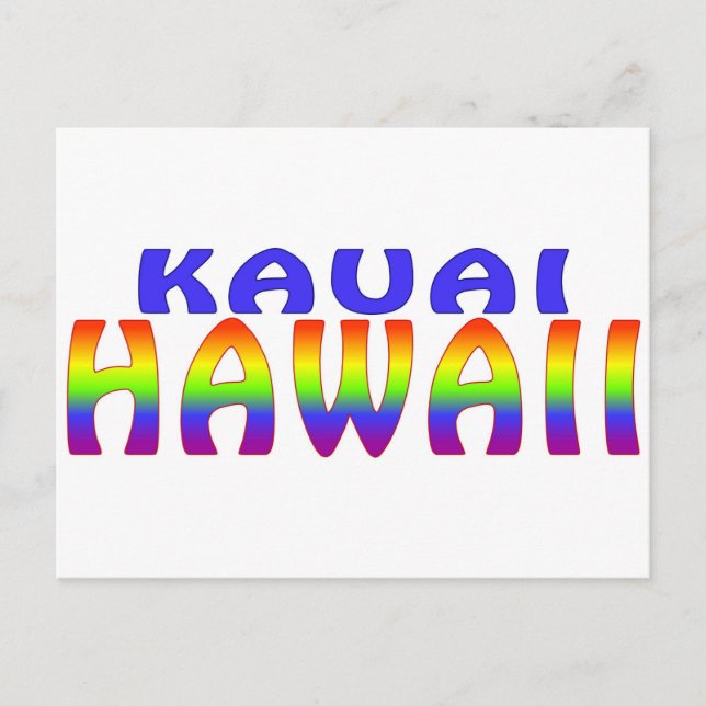 Kauai Hawaii rainbow words Postcard (Front)