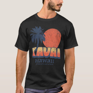 Kauai Hawaii Retro Sunset Palm Tree Cute Hawaiian T-Shirt