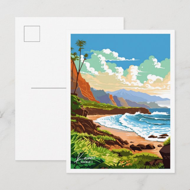 Kauai Hawaii travel Vintage illustration Postcard (Front/Back)