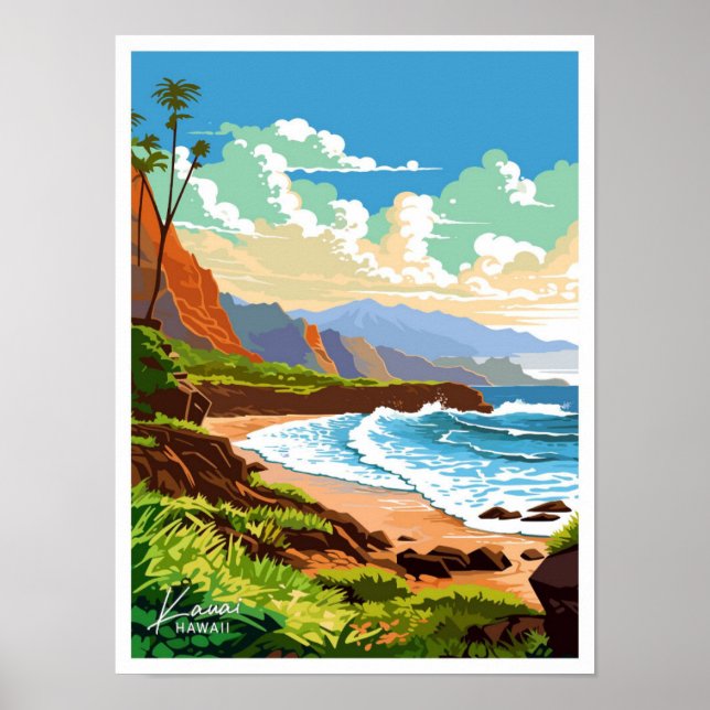 Kauai Hawaii travel Vintage illustration Poster (Front)