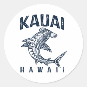 Kauai Hawaii Tril Shark Polynesian Hawaiian Beach Classic Round Sticker