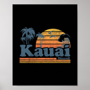 Kauai Hawaii Vintage Beach Summer Surfing 70s Retr Poster
