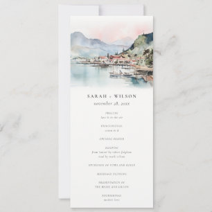 Kauai Hawaii Watercolor Landscape Wedding Program Invitation