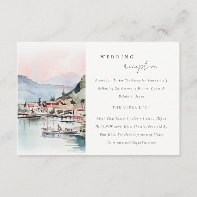 Kauai Hawaii Watercolor Scape Wedding Reception Enclosure Card (Front)