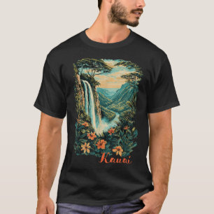 Kauai Hawaii Waterfall Canyon Rainforest Trees  T-Shirt