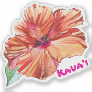 Kauai Hibiscus Watercolor Hawaiian Sticker