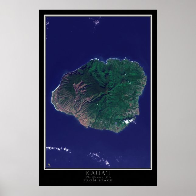 Kauai Island Hawaii From Space Satellite Map Poster (Front)