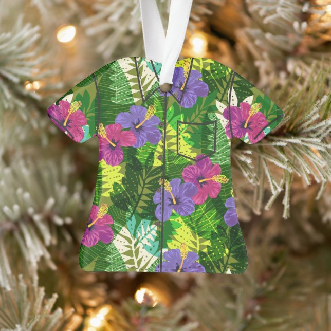 Kauai Jungle Hawaiian Hibiscus Aloha Shirt- Multi Ornament (Tree)