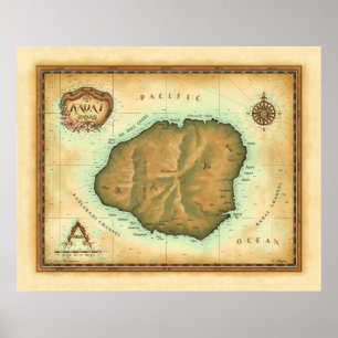 Kauai-map-4000-dpi-across Poster