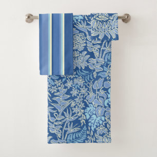 Kauai Morning Hawaiian Floral & Stripe Coordinate Bath Towel Set