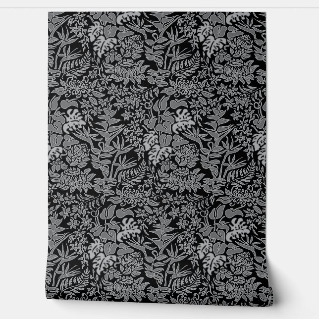 Kauai Morning Hawaiian Protea Floral - Black Wallpaper (Unrolling)