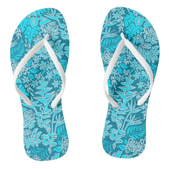 Kauai Morning Hawaiian Protea Floral Flip Flops (Footbed)