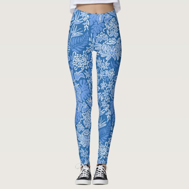 Kauai Morning Hawaiian Protea Floral Leggings (Front)