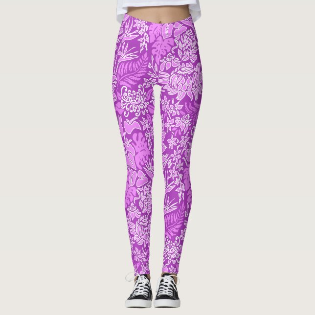 Kauai Morning Hawaiian Protea Floral Leggings (Front)