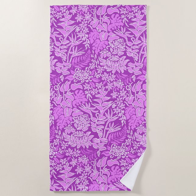 Kauai Morning Hawaiian Protea Floral - Violet Beach Towel (Front)