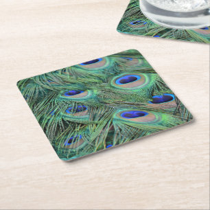 Kauai Peacock Feathers Square Paper Coaster
