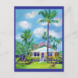 Kauai Plantation Cottage with Rooster and Chickens Postcard