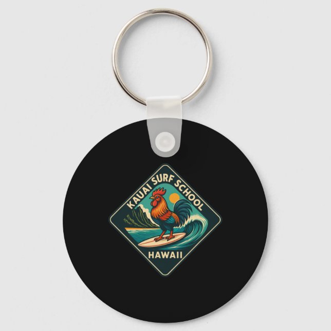 Kauai Surf Rooster Chicken  Key Ring (Front)