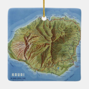 Kauai Vintage Map Ceramic Ornament
