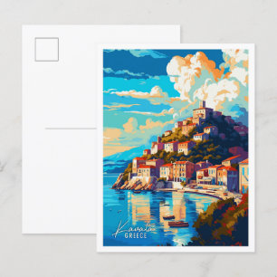 Kavala Greece Art vintage travel illustration Postcard