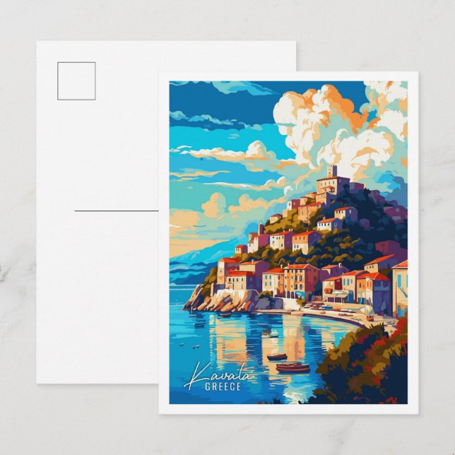 Kavala Greece Art vintage travel illustration Postcard (Front/Back)