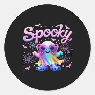Kawaai Pastel Spooky Bow Ghost With Lights Hallowe Classic Round Sticker