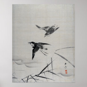 Kawabata Gyokushō Small Birds and Bamboo Poster