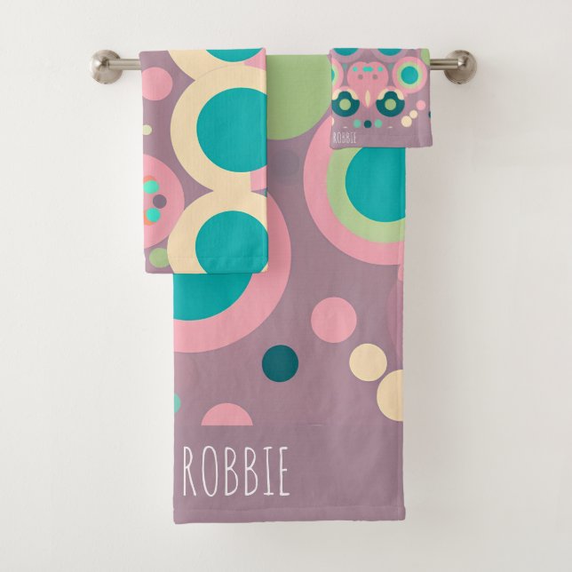 Kawai Circle Pink Navy Isometric Pattern Bath Towel Set (Insitu)