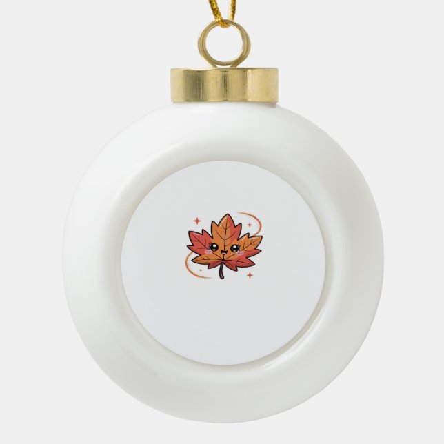 kawai leaf, Classic T-Shirt Ceramic Ball Christmas Ornament (Front)