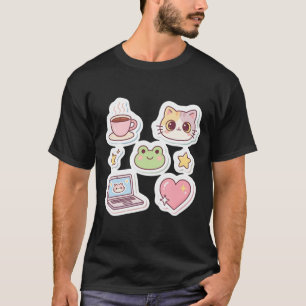 Kawaii Aesthetic Cat and Frog Sticker Pack Pastel  T-Shirt