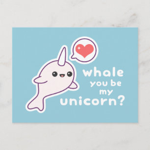 Kawaii Albino Narwhal Postcard