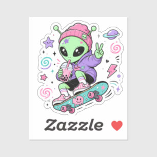 Kawaii Alien Skater Bubble Tea Design