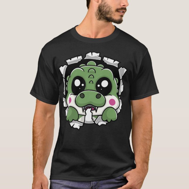 Kawaii Alligator Chewing Through T-Shirt (Front)