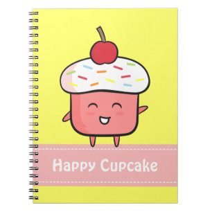 Kawaii and Happy Pink Cupcake with Cherry Notebook